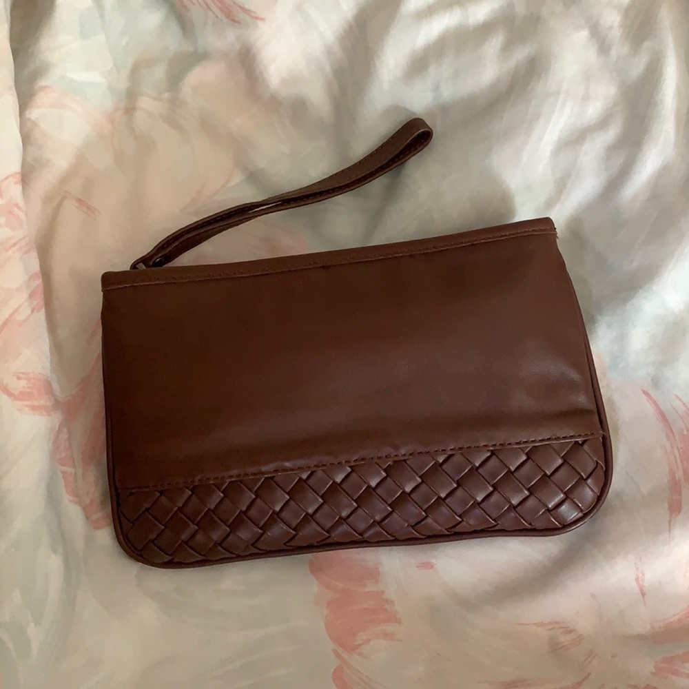 Brown leather pouch clutch